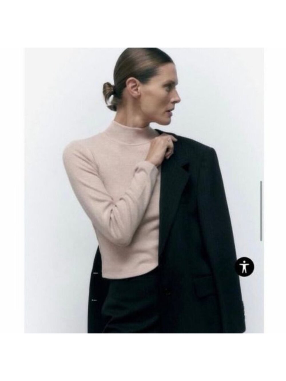 Zara Soft Knit Mock Neck Beige Marl Long Sleeve Cropped Sweater Large